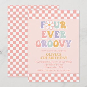 Quatre fois groovy Invitation rétro anniversaire 4