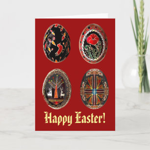 Quatre oeufs de Pysanka sur une carte de Pâques
