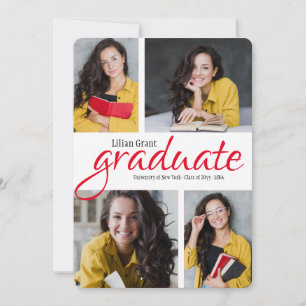 Quatre Photo Vert Rectangle Faire-part de graduati