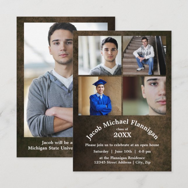 Quatre photos Cuir 3x5- Faire-part de diplôme (Devant / Derrière)