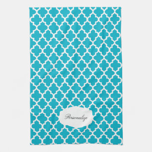 Quatrefoil blau u. Farbe des Weiß- DIY Geschirrtuch