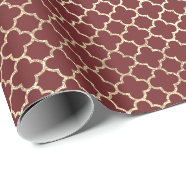 Quatrefoil Burgundy Red Bright Art Deco Imitate Go Geschenkpapier (Rolleneckpunkt)