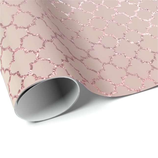 Quatrefoil Glam Pink Rose Gold Blush Bridal Shiny Geschenkpapier (Rolleneckpunkt)