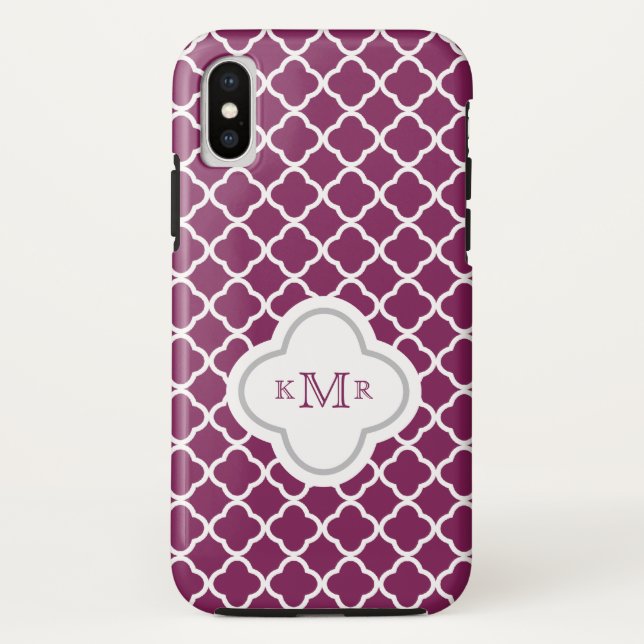 Quatrefoil lila Pflaumen-Muster-stilvolles Case-Mate iPhone Hülle (Rückseite)