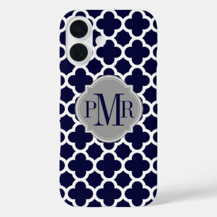 Quatrefoil Marine-Blau-weißes iPhone 16 Hülle