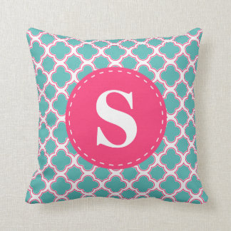 Quatrefoil Muster-Türkis-Blau u. rosa Monogramm Kissen