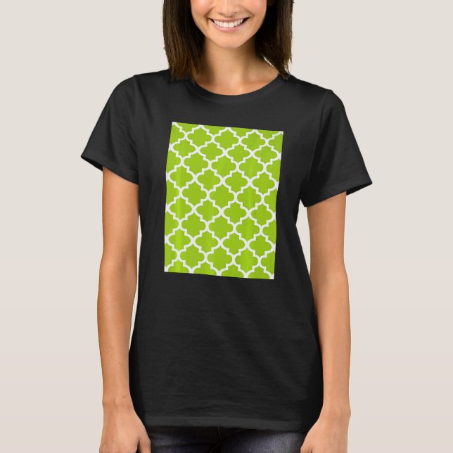 Quatrefoil Pattern In White Outline On Lime Green T-Shirt (Vorderseite)