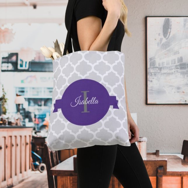 Quatrefoil pourpre Sac fourre-tout personnalisé (Purple Quatrefoil Personalized Tote Bag)