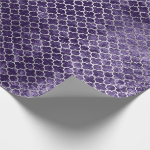 Quatrefoil silberner metallischer lila violetter geschenkpapier