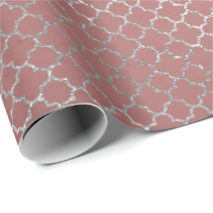 Quatrefoil silbernes bezauberndes rosa Rosen-Gold Geschenkpapier