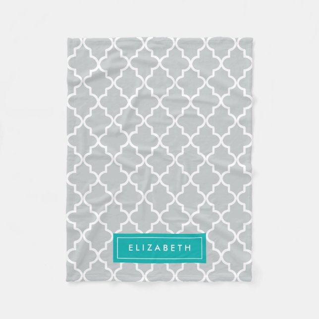 Quatrefoil Turquoise et Gris | Couverture polaire (Devant)
