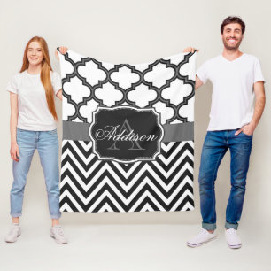 Quatrefoil Zickzack Monogramm Fleecedecke