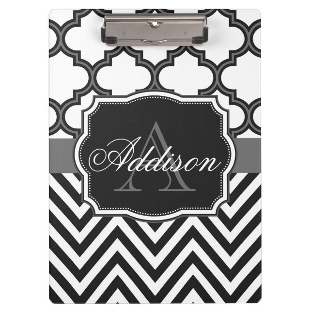 Quatrefoil Zickzack Monogramm Klemmbrett (Vorderseite)
