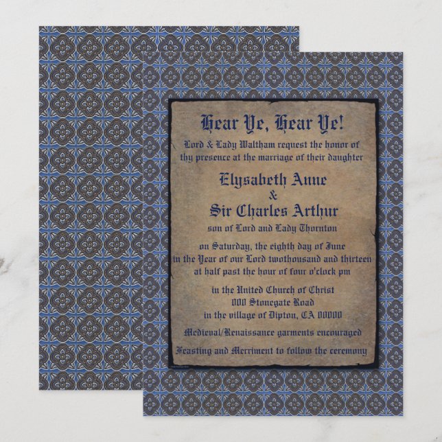 Quatrefoils Gold auf Blau Einladung (Vorne/Hinten)