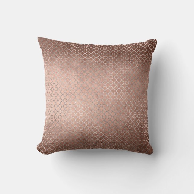 Quatrefolie Art Deco Rosa Rose Gold Pulver Glam Kissen (Vorderseite)
