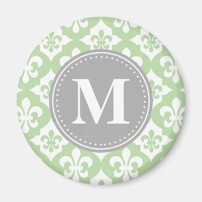Quatrefolie Fleur-De-Lis Mint Green Gray Monogram Magnet (Vorne)