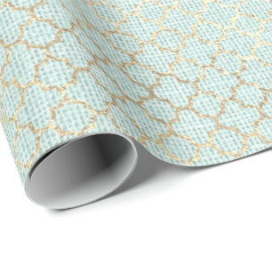 Quatrefolie Foxier Gold Minze Grünpastellstoff Geschenkpapier