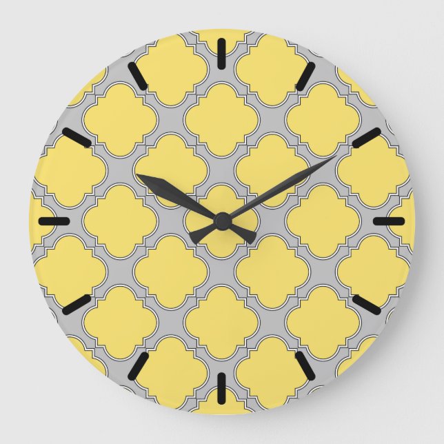 Quatrefoliengelb und grau große wanduhr (Vorderseite)
