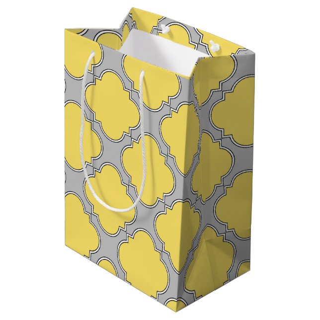 Quatrefoliengelb und grau mittlere geschenktüte (Rückseite Schrägansicht)