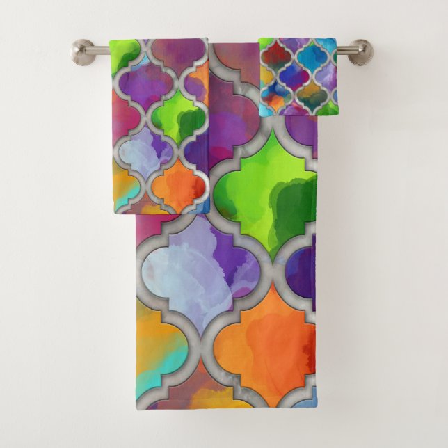Quatrefolienmuster - Farbige Wasserfarbe Badhandtuch Set (Insitu)