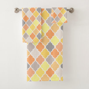 Quatrefolienmuster gelb, orange und grau badhandtuch set
