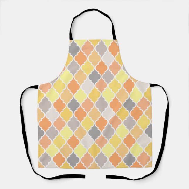 Quatrefolienmuster gelb, orange und grau schürze (Vorderseite)