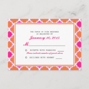 Quatrefolienmuster Pink und Orange Wedding RSVP Karte