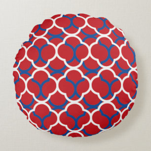 Quatrefolienrot Blaue Muster Weihnachten 2020 Rundes Kissen