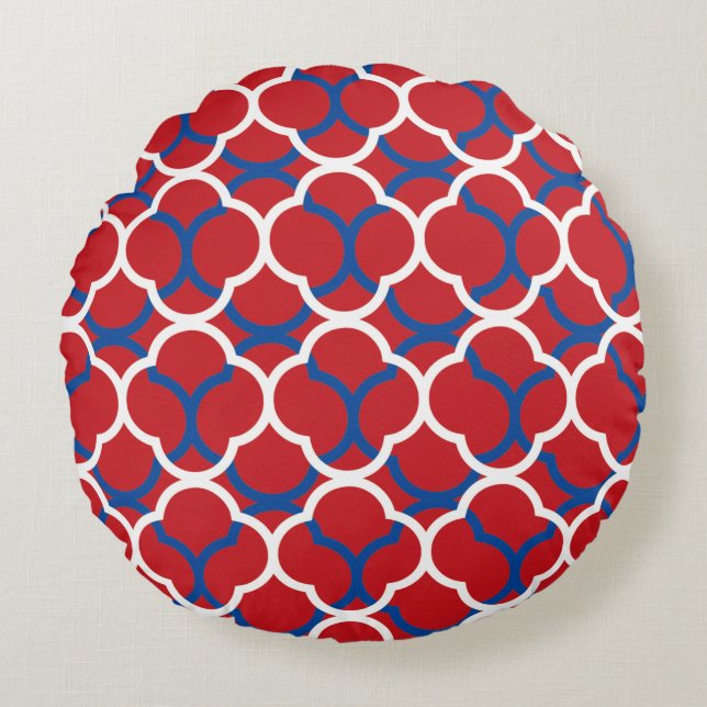 Quatrefolienrot Blaue Muster Weihnachten 2020 Rundes Kissen (Vorderseite)