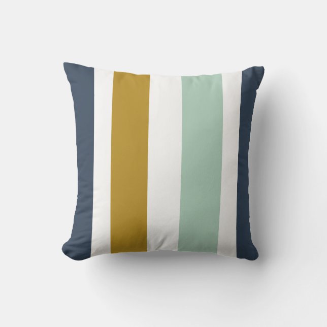 Quattro Streifen in Navy Blue, Celadon, Ochre, Whi Kissen (Vorderseite)