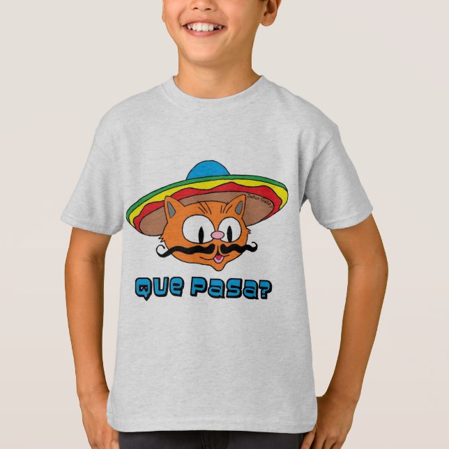 Que Pasa Señor Gato™ Cartoon Mustache Cat T-Shirt (Vorderseite)