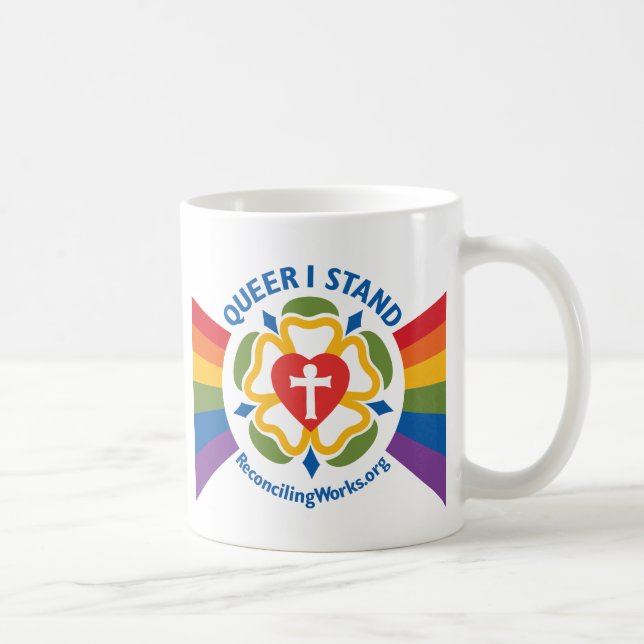 "Que stehe ich" Tasse (Rechts)