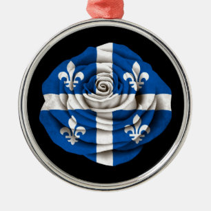Quebec-Rosen-Flagge auf Schwarzem Silbernes Ornament