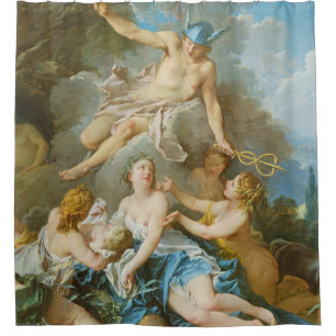 Quecksilber, der den Säugling Baccus an die Nymphe Duschvorhang