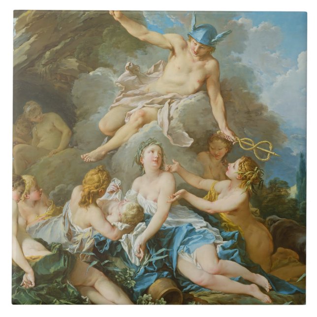 Quecksilber, der den Säugling Baccus an die Nymphe Fliese (Vorderseite)