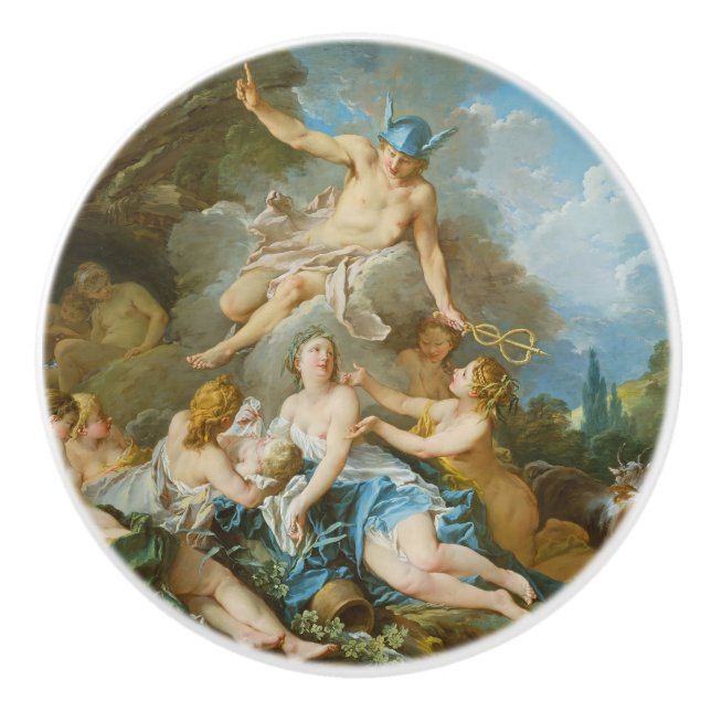Quecksilber, der den Säugling Baccus an die Nymphe Keramikknauf (Vorderseite)