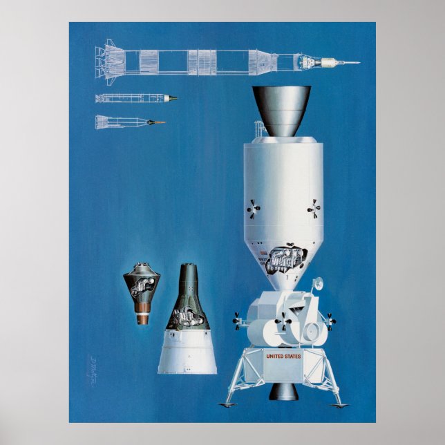 Quecksilber, Gemini und Apollo-Raumfahrzeuge Poster (Vorne)