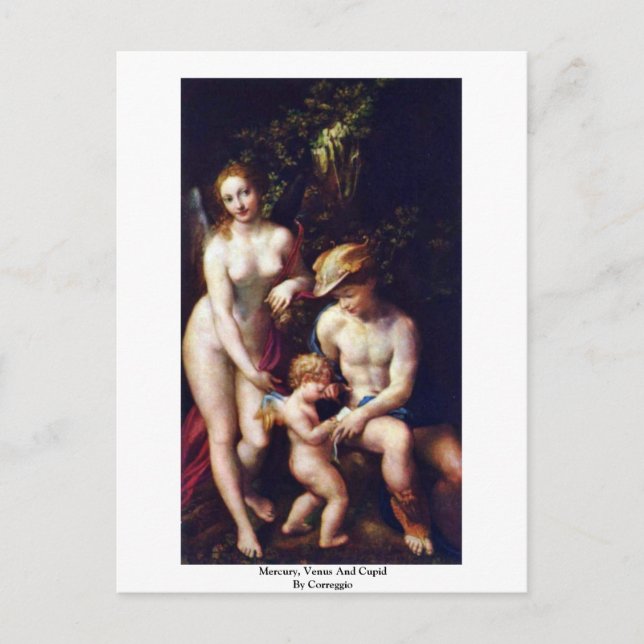 Quecksilber, Venus und Cupid von Correggio Postkarte (Vorderseite)