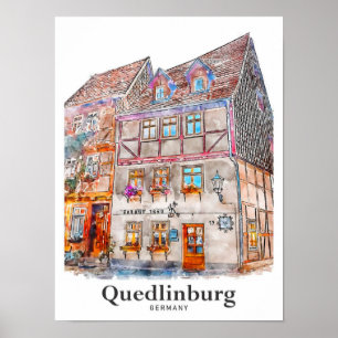 Quedlinburg Deutschland Reisen Wasserfarbenhandgez Poster