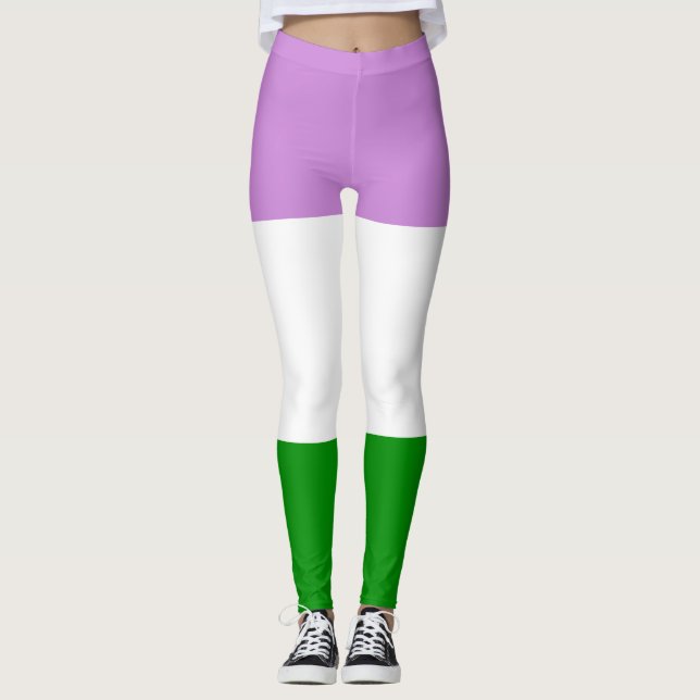 Quee Fahne Lila weiße LGBT-Streifen Leggings (Vorderseite)