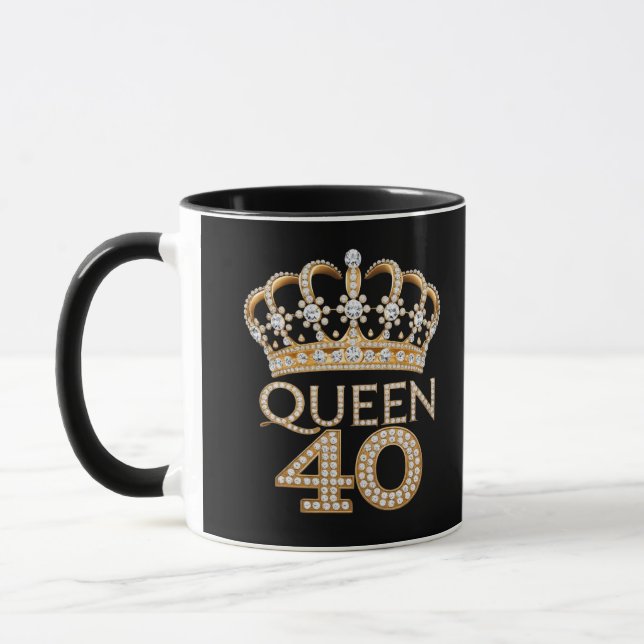 Queen 40 Birthday Black and Gold Crown Glam Name Tasse (Links)