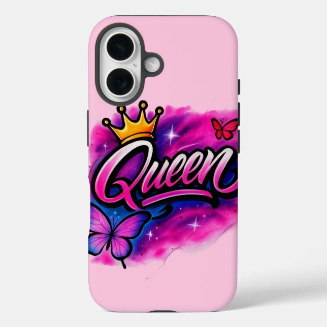 Queen Airbrush Graffiti Crown & Butterfly  iPhone 16 Hülle (Rückseite)