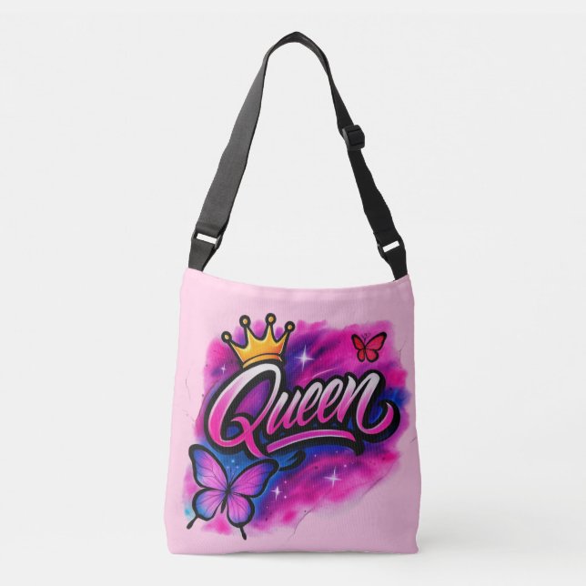 Queen Airbrush Graffiti Crown & Butterfly Toag Tragetaschen Mit Langen Trägern (Vorderseite)
