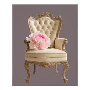 Queen-Anne-Ohrensessel mit rosa Pfingstrose  Fotodruck