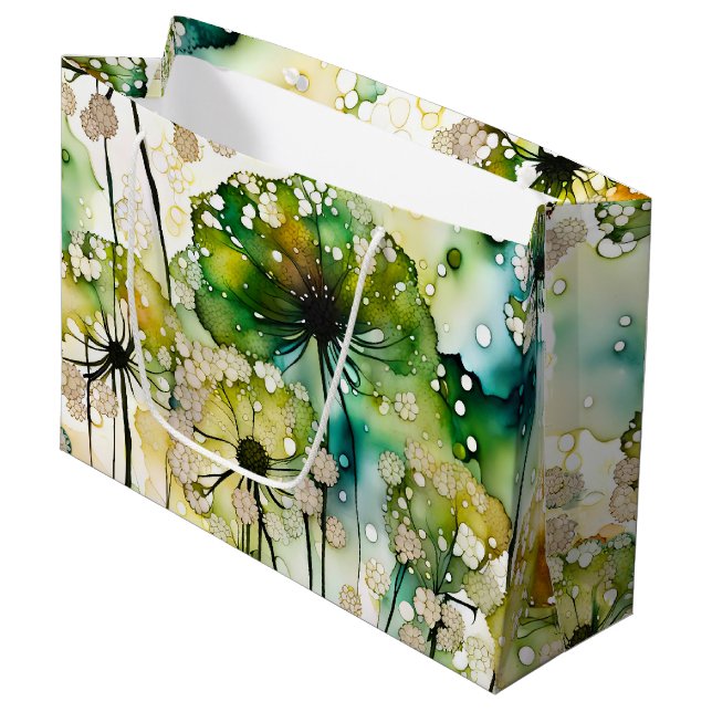 Queen Anne's Lace and Bubbles Abstrakt Große Geschenktüte (Vorderseite Schrägansicht)