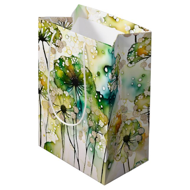Queen Anne's Lace and Bubbles Abstrakt Mittlere Geschenktüte (Rückseite Schrägansicht)