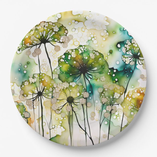 Queen Anne's Lace and Bubbles Abstrakt Pappteller (Vorderseite)