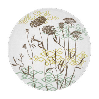 Queen Anne's Lace/White Round Glass Cutting Board Schneidebrett
