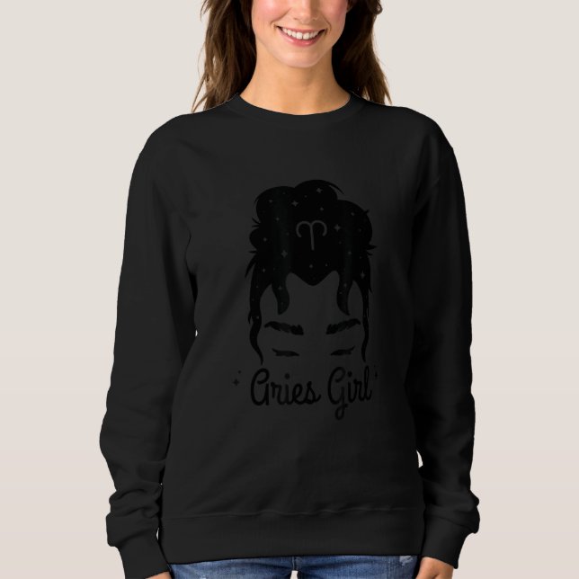 Queen Aries Girl Messy Bun Zodiac Symbol Sign Cost Sweatshirt (Vorderseite)