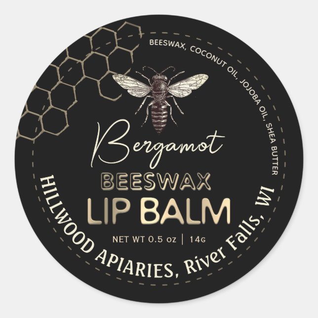 Queen Bee Beeswax Lip Balm Étiquette Honeycomb (Devant)
